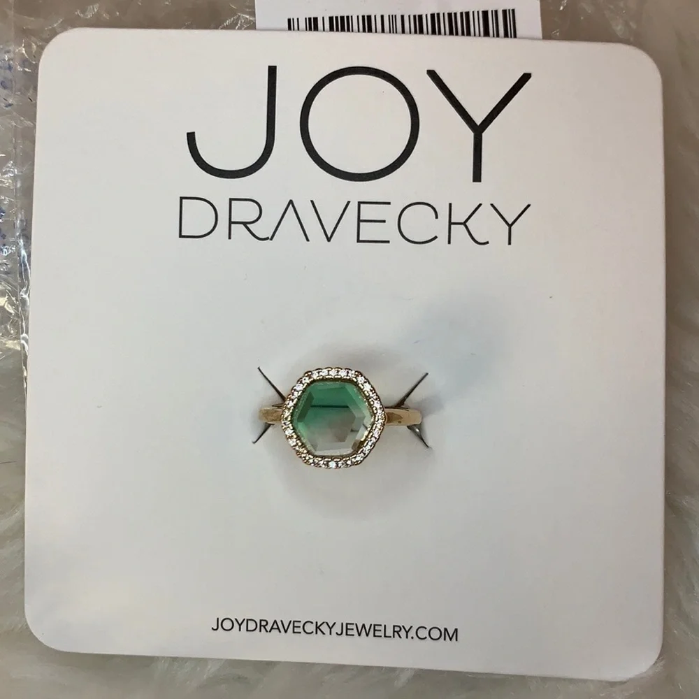 Joy Dravecky Chloe ring with green stone Adjustable New